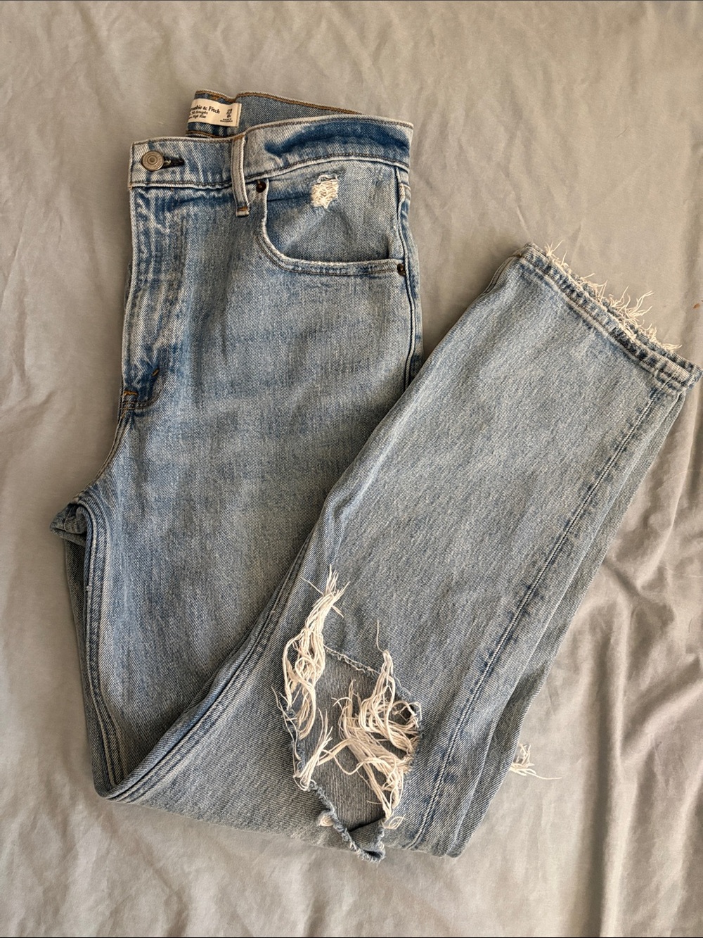 Abercrombie & Fitch Light Blue Straight-Leg Distressed Jeans